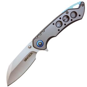 Assisted Open Folding Pocket Knife, Grey Handle w/ Blue Accents