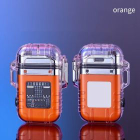 Cool Double Arc Lighter Waterproof And Windproof Outdoor Lighter USB Portable Hanging Neck Lighting Multi-purpose Electronic Cigarette Lighter Transpa (Color: Orange)