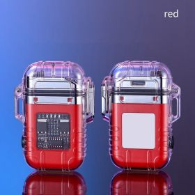 Cool Double Arc Lighter Waterproof And Windproof Outdoor Lighter USB Portable Hanging Neck Lighting Multi-purpose Electronic Cigarette Lighter Transpa (Color: Red)